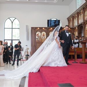 Ivory Royal Cathedral Length Wedding Veil with Lace Trim